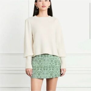 Hill House Cropped Sylvie Cream puff sleeve Marino wool sweater. Medium.